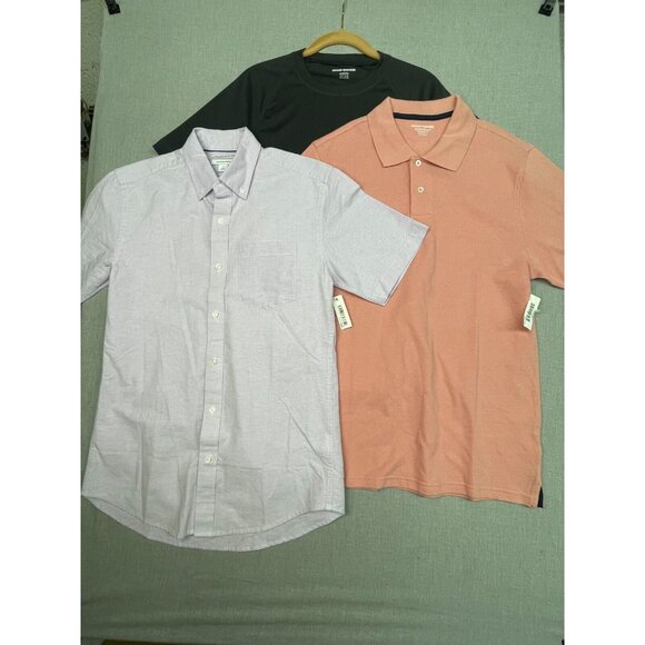 (3) Amzn Essentials XS Tops 2 Polo Shirts Orange & Gray And 1 Black Polyester - Picture 5 of 16
